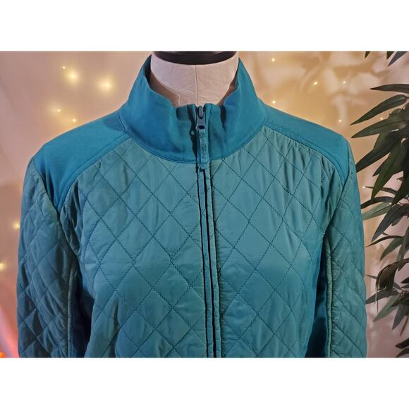T by Talbots Diamond Quilted Teal Blue Zip Up Lightweight Jacket Womens Size L - Picture 5 of 12